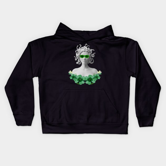 Green Saint Patricks Day Medusa Kids Hoodie by Atteestude